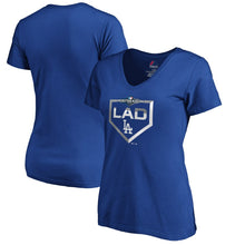 Load image into Gallery viewer, Los Angeles Dodgers Women&#39;s 2019 Postseason Dugout Authentic Plus Size V-Neck T-Shirt - Royal MLB Ladies V-Neck
