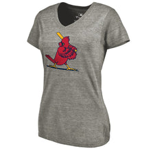 Load image into Gallery viewer, St. Louis Cardinals Women&#39;s Cooperstown Collection Forbes Tri-Blend V-Neck T-Shirt - Ash MLB Ladies V-Neck
