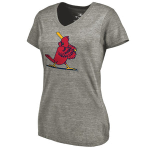 St. Louis Cardinals Women's Cooperstown Collection Forbes Tri-Blend V-Neck T-Shirt - Ash MLB Ladies V-Neck