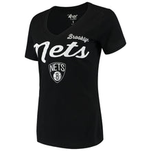 Load image into Gallery viewer, Brooklyn Nets G-Iii 4Her By Carl Banks Women&#39;s Post Season V-Neck Short Sleeve T-Shirt - Black NBA Ladies V-Neck
