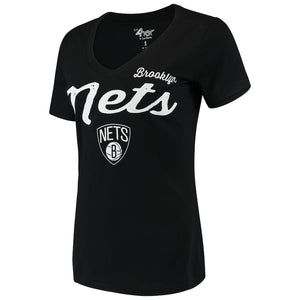 Brooklyn Nets G-Iii 4Her By Carl Banks Women's Post Season V-Neck Short Sleeve T-Shirt - Black NBA Ladies V-Neck