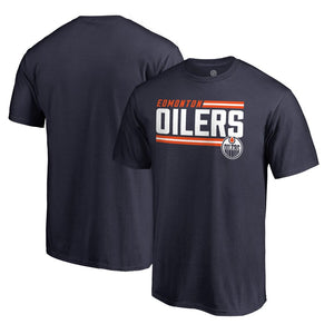 Edmonton Oilers Iconic Collection On Side Stripe T-Shirt - Navy NHL Guys Tee