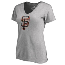 Load image into Gallery viewer, San Francisco Giants Women&#39;s Plus Size Distressed Team V-Neck T-Shirt - Heathered Gray MLB Ladies V-Neck
