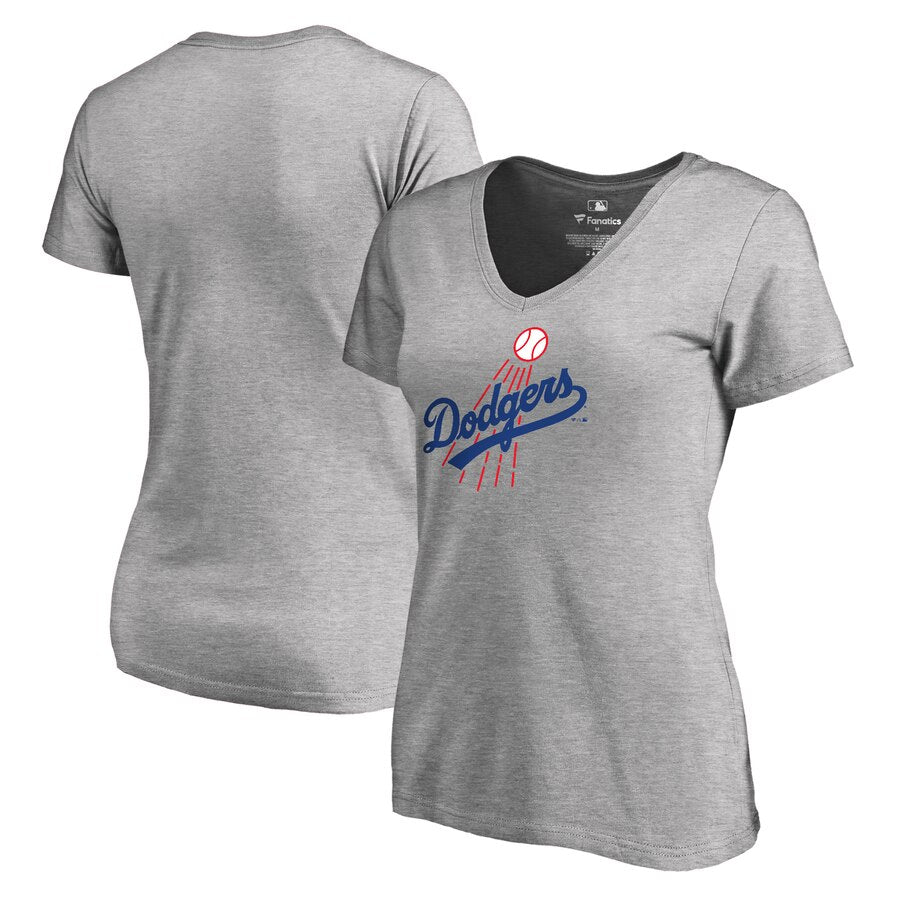 Los Angeles Dodgers Women's Cooperstown Collection Huntington T-Shirt - Ash MLB Ladies V-Neck