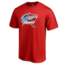 Load image into Gallery viewer, Columbus Blue Jackets Banner Wave T-Shirt - Red NHL Guys Tee
