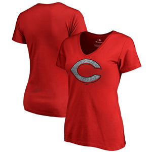 Cincinnati Reds Women's Static Logo V-Neck T-Shirt - Red MLB Ladies V-Neck