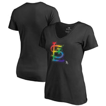 Load image into Gallery viewer, St. Louis Cardinals Women&#39;s Pride T-Shirt - Black MLB Ladies V-Neck
