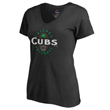 Load image into Gallery viewer, Chicago Cubs Women&#39;s 2019 St. Patrick&#39;s Day Forever Lucky V-Neck T-Shirt - Black MLB Ladies V-Neck
