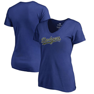 Los Angeles Dodgers Women's Armed Forces Wordmark T-Shirt - Royal MLB Ladies V-Neck