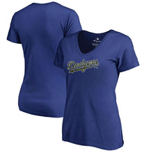 Load image into Gallery viewer, Los Angeles Dodgers Women&#39;s Armed Forces Wordmark T-Shirt - Royal MLB Ladies V-Neck
