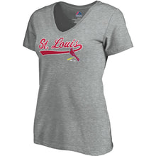 Load image into Gallery viewer, St. Louis Cardinals Women&#39;s Showtime V-Neck T-Shirt - Heathered Gray MLB Ladies V-Neck
