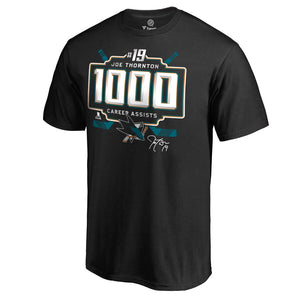 Joe Thornton San Jose Sharks 1,000 Career Assists T-Shirt - Black NHL Guys Tee
