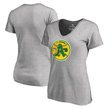 Load image into Gallery viewer, Oakland Athletics Women&#39;s Cooperstown Collection Huntington T-Shirt - Ash MLB Ladies V-Neck
