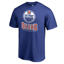 Load image into Gallery viewer, Edmonton Oilers Team Lockup T-Shirt - Royal NHL Guys Tee
