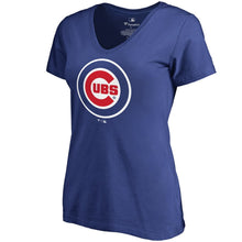 Load image into Gallery viewer, Chicago Cubs Women&#39;s Plus Size Team Wordmark V-Neck T-Shirt - Royal MLB Ladies V-Neck
