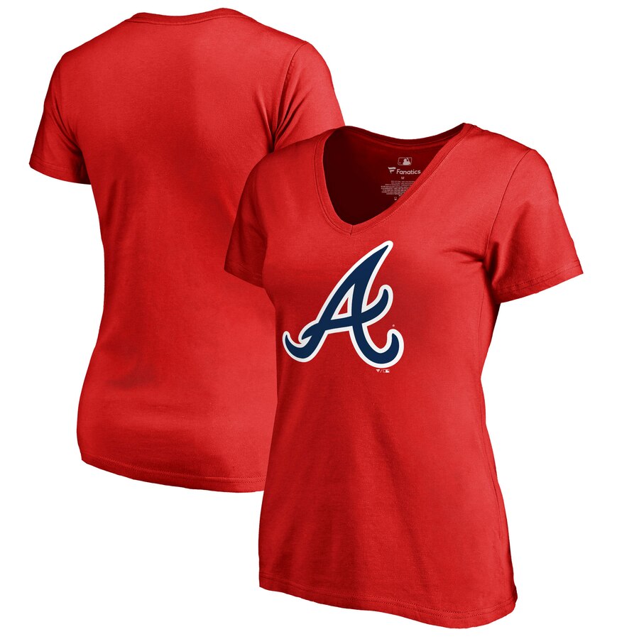 Atlanta Braves Women's Primary Logo V-Neck T-Shirt - Red MLB Ladies V-Neck