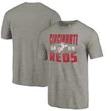 Load image into Gallery viewer, Cincinnati Reds Cooperstown Collection Antique Stack Tri-Blend T-Shirt - Gray MLB Guys Tee
