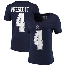 Load image into Gallery viewer, Dak Prescott Dallas Cowboys Women's  Player Name &amp; Number V-Neck T-Shirt - Navy NFL LADIES V-Neck
