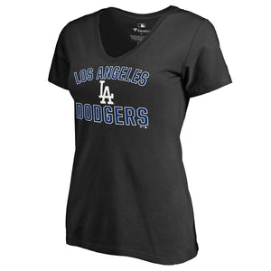 Los Angeles Dodgers Women's Team Victory Arch V-Neck T-Shirt - Black MLB Ladies V-Neck