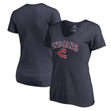 Load image into Gallery viewer, Cleveland Indians Cooperstown Collection Wahconah V-Neck T-Shirt - Navy MLB Ladies V-Neck
