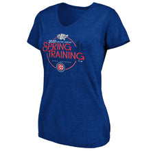 Load image into Gallery viewer, Chicago Cubs Women&#39;s 2020 Spring Training Round Trip Tri-Blend V-Neck T-Shirt - Heathered Royal MLB Ladies V-Neck
