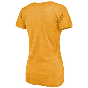 Pittsburgh Pirates Women's Distressed Team Tri-Blend V-Neck T-Shirt - Heathered Gold MLB Ladies V-Neck