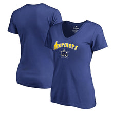 Load image into Gallery viewer, Seattle Mariners Cooperstown Collection Wahconah V-Neck T-Shirt - Royal MLB Ladies V-Neck
