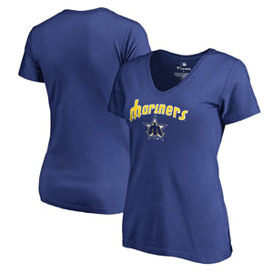 Seattle Mariners Cooperstown Collection Wahconah V-Neck T-Shirt - Royal MLB Ladies V-Neck