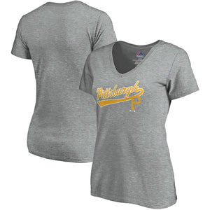 Pittsburgh Pirates Women's Showtime V-Neck T-Shirt - Heathered Gray MLB Ladies V-Neck