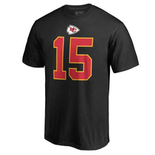 Load image into Gallery viewer, #15 Patrick Mahomes Kansas City Chiefs Nfl Pro Line Stack Name &amp; Number T-Shirt - Black NFL Guys Tee
