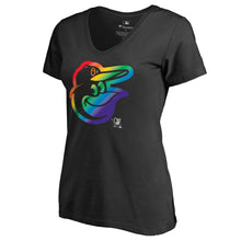 Load image into Gallery viewer, Baltimore Orioles Women&#39;s Pride T-Shirt - Black MLB Ladies V-Neck
