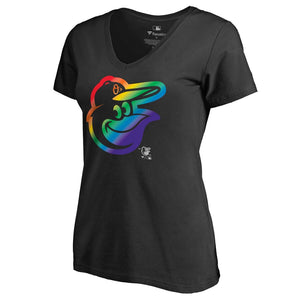 Baltimore Orioles Women's Pride T-Shirt - Black MLB Ladies V-Neck