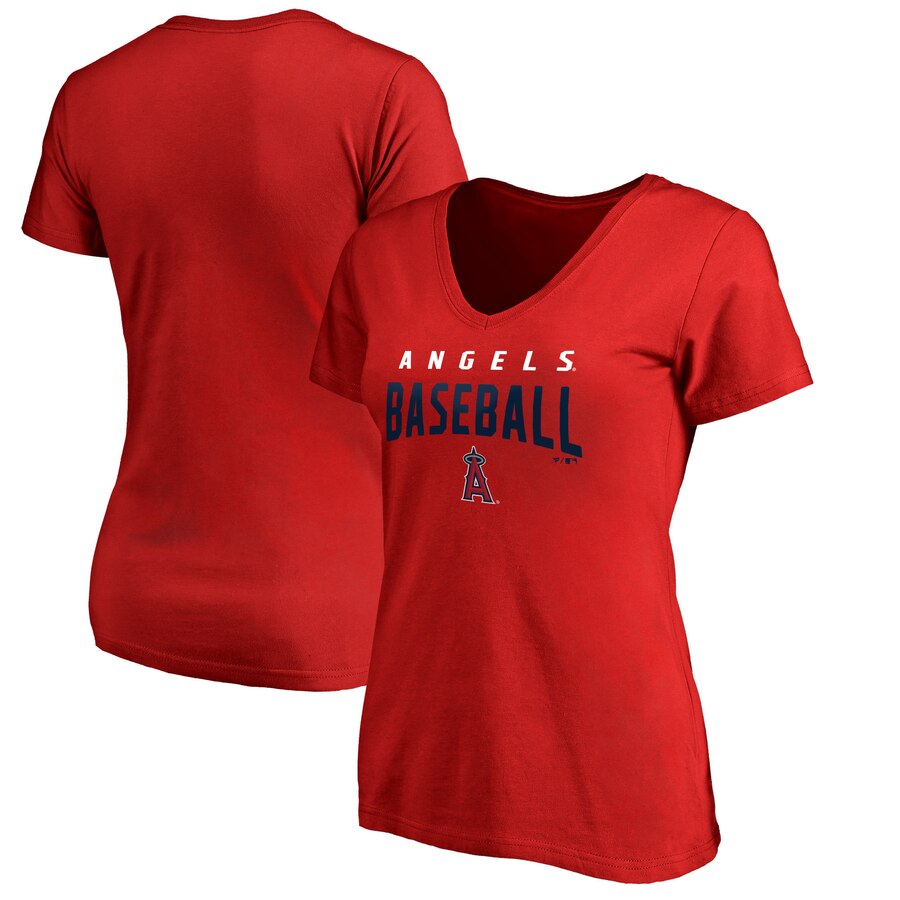 Los Angeles Angels Women's Engage Arch V-Neck T-Shirt - Red MLB Ladies V-Neck