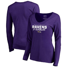 Load image into Gallery viewer, Baltimore Ravens Nfl Pro Line Women&#39;s Iconic Collection Script Assist Long Sleeve V-Neck T-Shirt - Purple NFL Ladies V-Neck Long Sleeve
