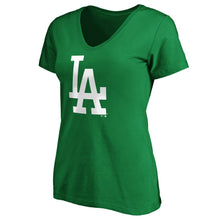 Load image into Gallery viewer, Los Angeles Dodgers Women&#39;s St. Patrick&#39;s Day V-Neck T-Shirt - Kelly Green MLB Ladies V-Neck
