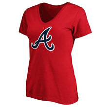 Load image into Gallery viewer, Atlanta Braves Women&#39;s Core Official Logo V-Neck T-Shirt - Red MLB Ladies V-Neck
