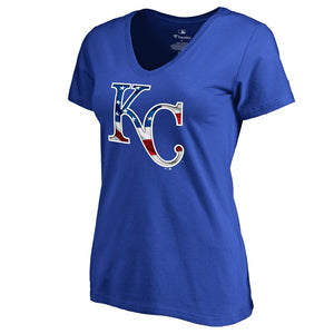 Kansas City Royals Women's 2019 Stars & Stripes Banner Wave V-Neck T-Shirt - Royal MLB Ladies V-Neck