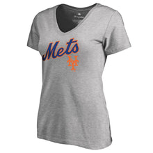 Load image into Gallery viewer, New York Mets Women&#39;s Cooperstown Collection Wahconah V-Neck T-Shirt - Ash MLB Ladies V-Neck
