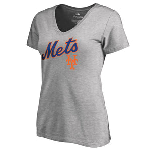 New York Mets Women's Cooperstown Collection Wahconah V-Neck T-Shirt - Ash MLB Ladies V-Neck