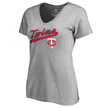 Load image into Gallery viewer, Minnesota Twins Women&#39;s Cooperstown Collection Wahconah V-Neck T-Shirt - Ash MLB Ladies V-Neck
