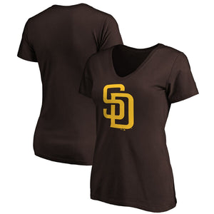 San Diego Padres Women's Core Official Logo V-Neck T-Shirt - Brown MLB Ladies V-Neck
