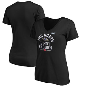 Baltimore Ravens Nfl Pro Line By Women's 2019 Afc North Division Champions Cover Two V-Neck T-Shirt - Black NFL LADIES V-Neck