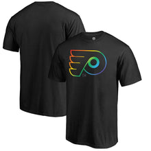 Load image into Gallery viewer, Philadelphia Flyers Rainbow Pride Logo T-Shirt - Black NHL Guys Tee
