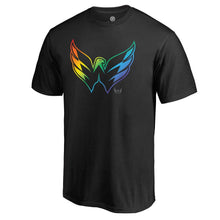Load image into Gallery viewer, Washington Capitals Rainbow Pride Logo T-Shirt - Black NHL Guys Tee
