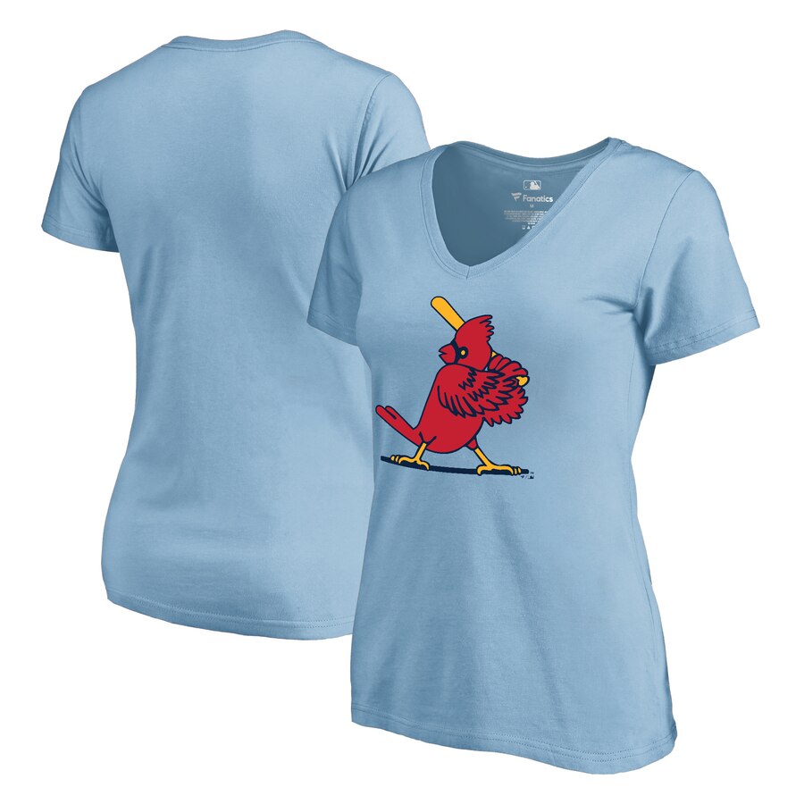 St. Louis Cardinals Women's Cooperstown Collection Forbes V-Neck T-Shirt - Light Blue MLB Ladies V-Neck