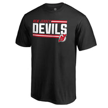 Load image into Gallery viewer, New Jersey Devils Iconic Collection On Side Stripe T-Shirt - Black NHL Guys Tee
