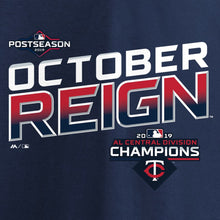 Load image into Gallery viewer, Minnesota Twins 2019 Al Central Division Champions Locker Room T-Shirt - Navy MLB Guys Tee
